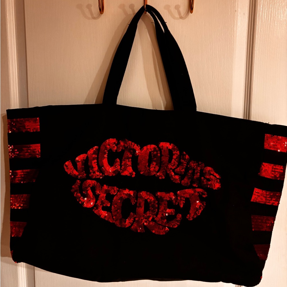Victoria's Secret Black Tote with Red Sequin Design